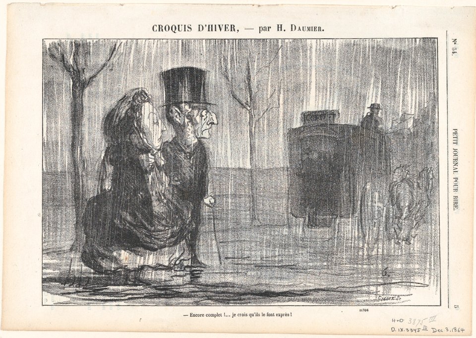 Full again... I think they are doing this on purpose!, from 'Winter sketches,' published in Le Journal pour Rire, December 3, 1864 MET DP877192