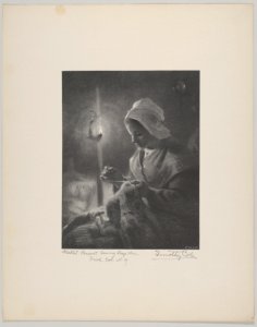 Girl Sewing by Lamplight MET DP834684