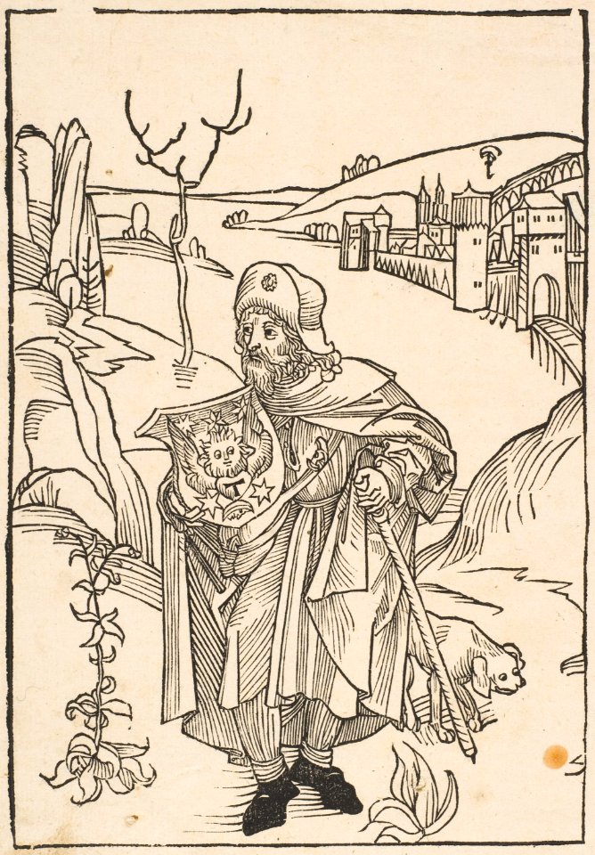 Gerson as a Pilgrim, frontispiece to Gersonis Opera, 1489 MET DP816802 (cropped)