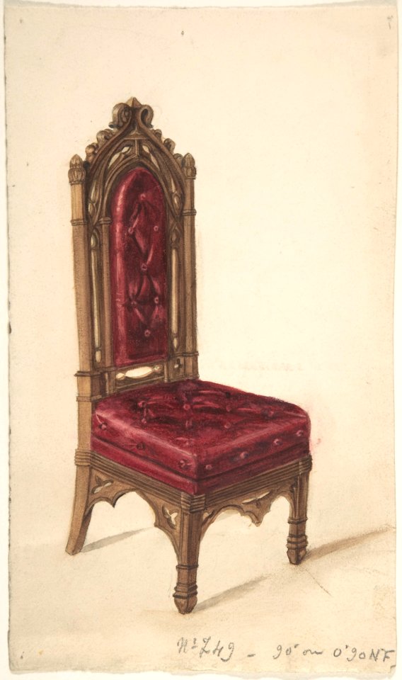 Gothic Style Chair with Dark Wood Frame and Maroon Upholstery MET DP806507