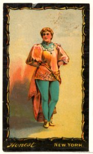 Full-length portrait of actress wearing draped costume, from the Transparencies series (N137) issued by W. Duke, Sons & Co. to promote Honest Long Cut Tobacco MET DP865648