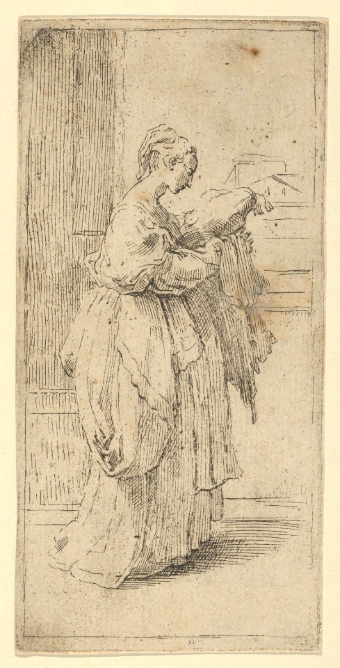 Girl carrying a cushion, seen in profile facing right MET DP837816