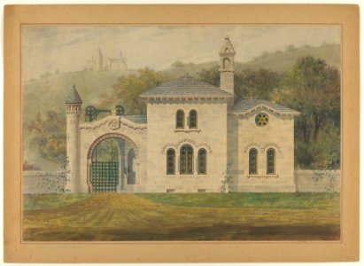 Gate Lodge for Amos G. Hull, Newburgh, New York (front elevation) MET DP855385