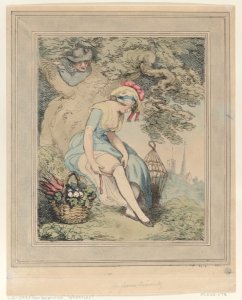 Girl with a Basket and Birdcage Adjusting Her Garter Met DP884361