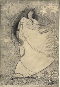 Girl in a Flowing Dress Surrounded by Roses and Lilies MET DP806086