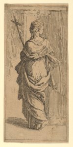 Girl carrying a crucifix and stepping toward a pilaster, seen from behind MET DP837817