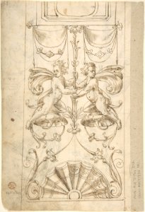 Grotesques Designs with Various Inscriptions (recto); Candelabra Grotesque and Two Putti Holding Flowers (verso) MET DP800647