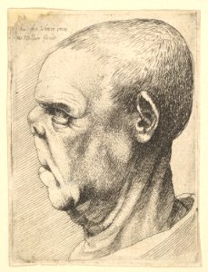 Grotesque old man with flattened nose in profile to left MET DP823711