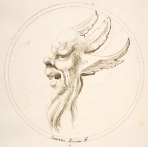 Grotesque Winged and Bearded Head Looking to the Left within a Circle MET DP811145