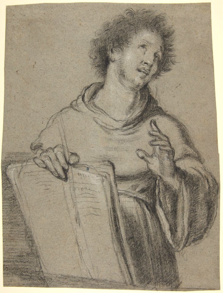 Half-Length Study of a Monk Holding a Book and a Long Implement MET DP811774