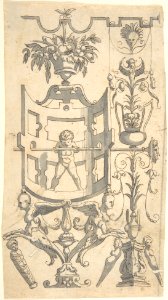 Grotesque with a Female Figure (Minerva?) in a Temple-like Structure with a Cupola MET DP804953