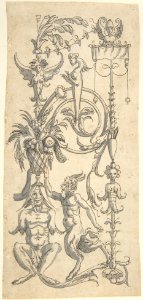 Grotesque with a Female Figure (Minerva?) in a Temple-like Structure with a Cupola MET DP804952