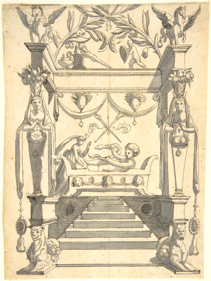 Grotesque with a Female Figure (Minerva?) in a Temple-like Structure with a Cupola MET DP804961