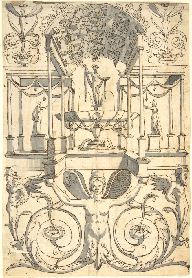 Grotesque with a Bacchus Fountain Placed in an Architectural Structure MET DP804959