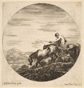 Herdsman on horseback drives animals, from 'Six animal subjects' (Six sujets d'animaux) MET DP817920