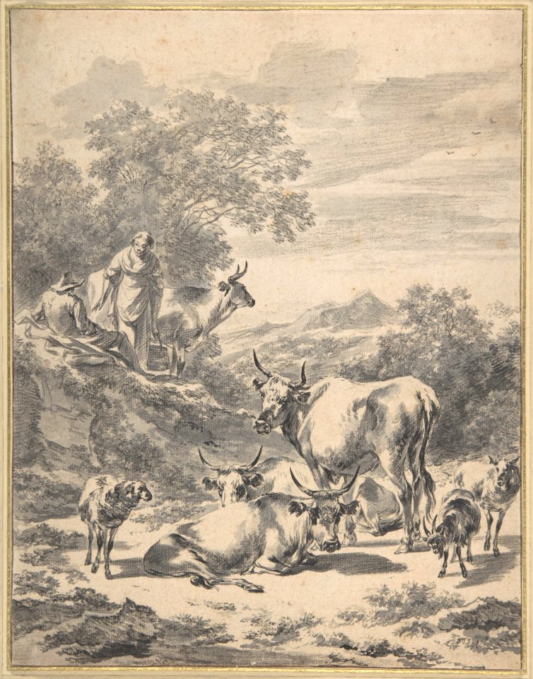Herdsmen with Cattle and Sheep in Italianate Landscape MET DP800101