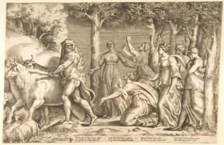 Hercules driving off the cattle of Geryon, at the right are the nymphs of Hesperides MET DP812774