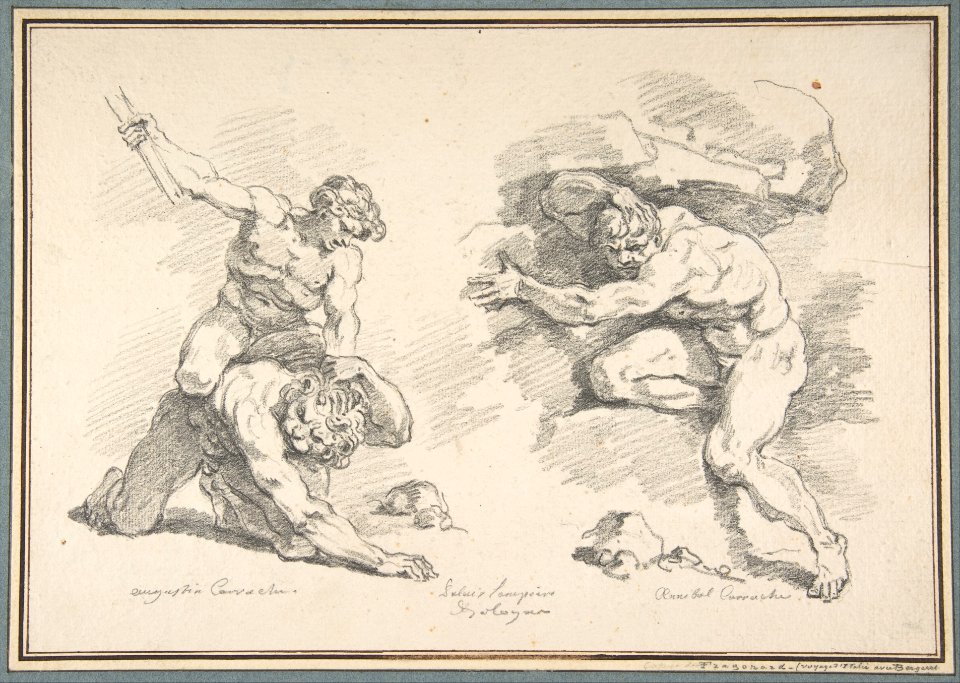 Hercules and Cacus, after Annibale Carracci, and the Destruction of Enceladus, after Agostino Carracci MET DP806405