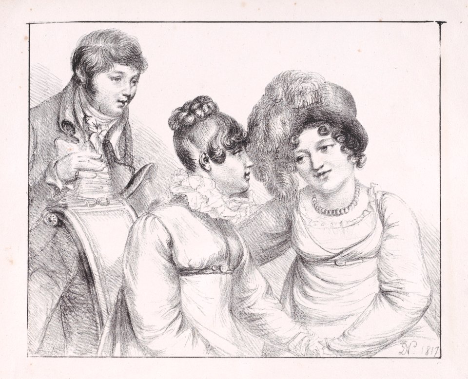 Group of three figures, man and two women Met DP890247