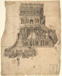 Half design for a palace - fortress with a statue in front MET DP803590