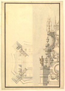 Half Ground Plan and Half Elevation of a Catafalque, surmounted by a royal Crown MET DP820095