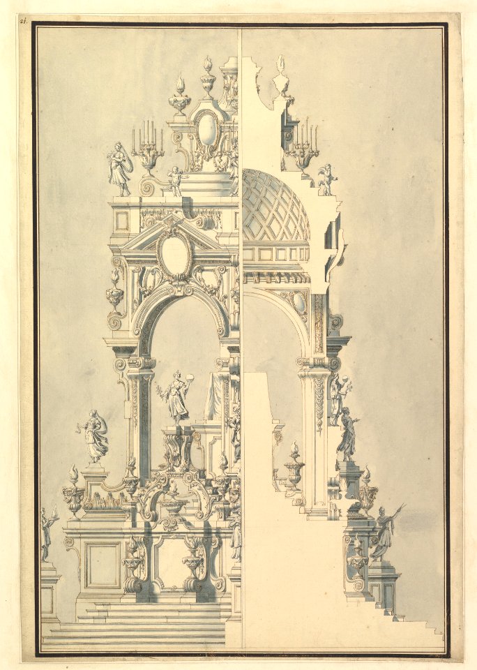 Half Elevation and Half Section of Catafalque for a Duchess of Hanover, probably Sophia (1630-1714) MET DP820104