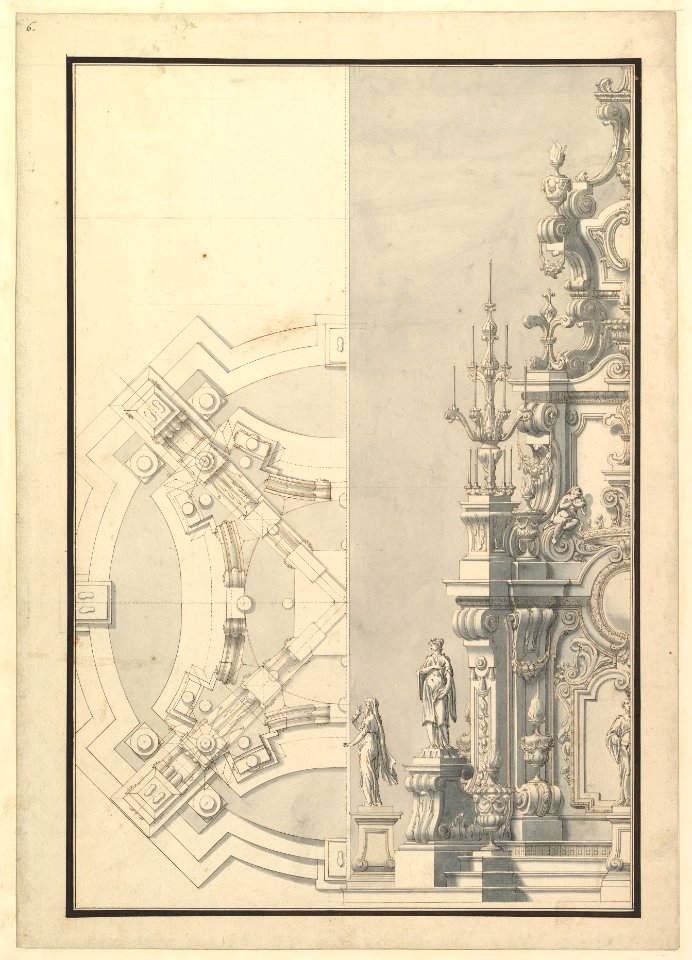 Half Ground Plan and Half Elevation for a Catafalque for Duke Francesco of Parma (1694-1727) MET DP820084