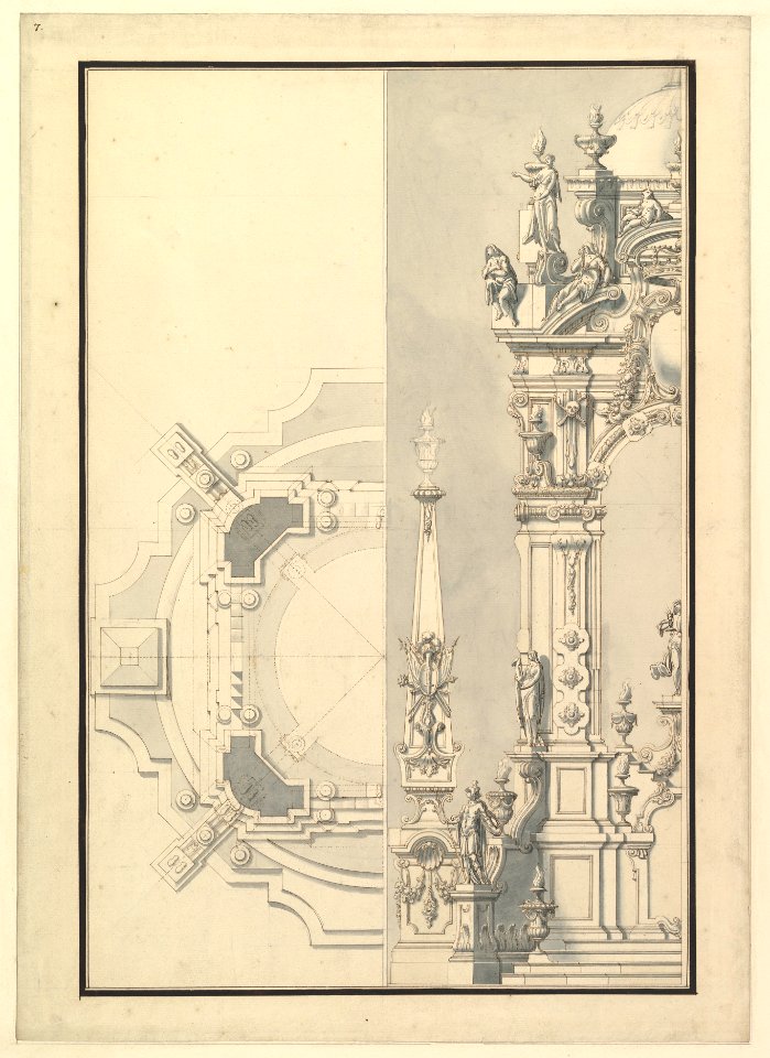 Half Elevation and Half Ground Plan for a Catafalque for an Electress Palatine MET DP820083