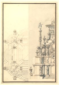 Half Elevation and Half Plan for a Catafalque for Maximilian, Elector of Bavaria, probably Maximilian II Emanuel (1662-1726) MET DP820114