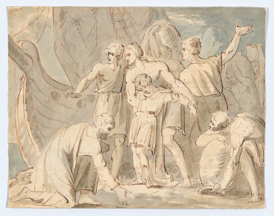 Historical Subject with Men and a Boy Near a Ship (recto); Anatomical Study of a Foot (verso) MET DP866797