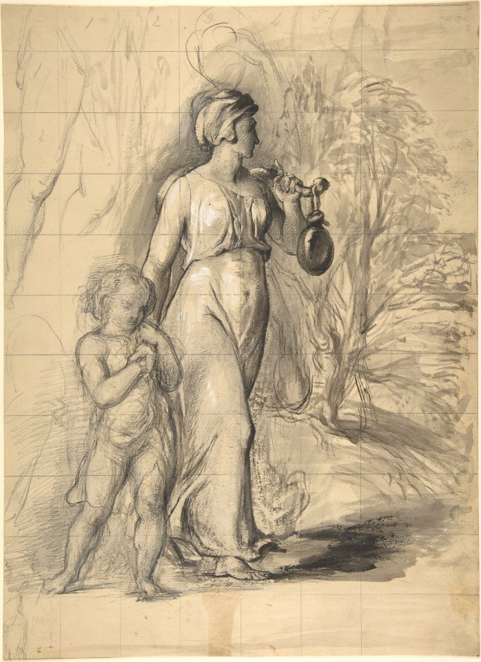 Hagar and Ishmael in the Wilderness (recto); Two Portrait Studies of the Artist's Wife, and a Study of a Leg and Torso (verso) MET DP805905