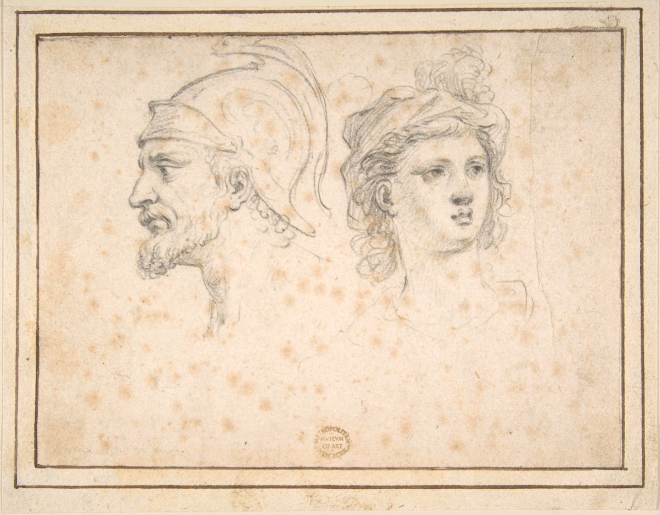 Head of a Bearded Soldier in Profile, Head of a Young Woman in Three-Quarter View MET DP802533