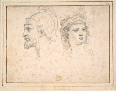 Head of a Bearded Soldier in Profile, Head of a Young Woman in Three-Quarter View MET DP802533