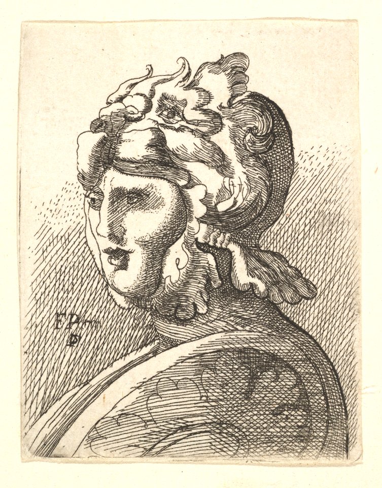 Helmeted head, copy in reverse after Hollar MET DP823793