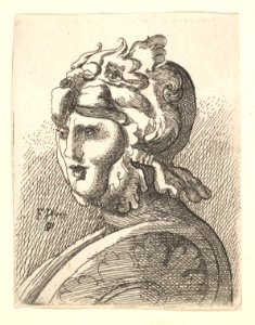 Helmeted head, copy in reverse after Hollar MET DP823793