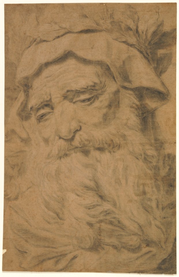 Head of a Bearded Old Man Wearing a Laurel Crown MET DP211523