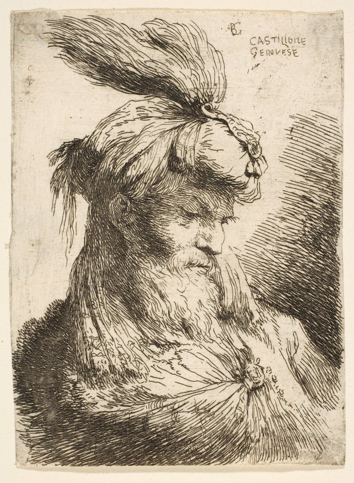 Head of a bearded Man with a Turban facing Right MET DP816536