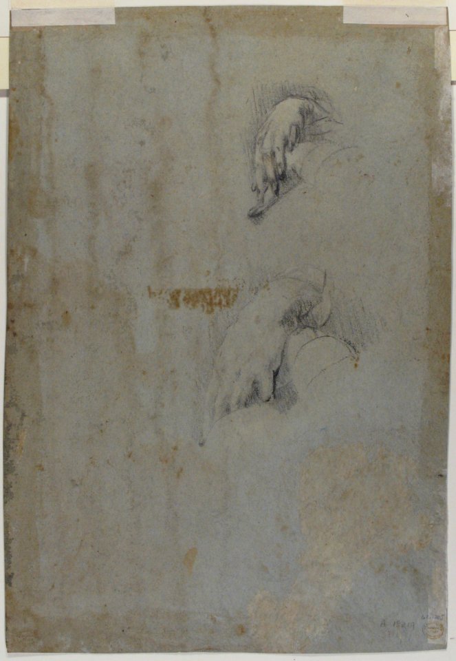 Head of a Pope(?) (recto); Two Studies of Left Hand (verso) MET 62.120.5 VERSO