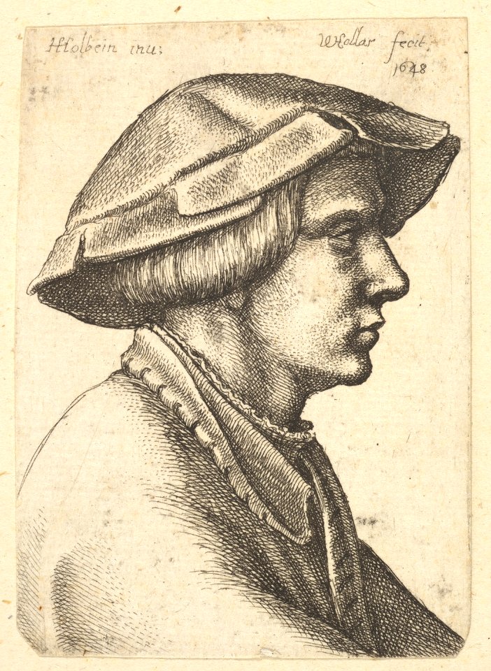 Head of young man wearing hat in profile to right MET DP823772