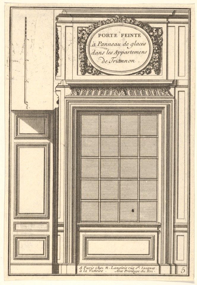 Hidden Door covered with a Mirror in the Trianon Palace,plate V from the Series 'Portes a Placard et Lambris', published as part of 'L'Architecture à la Mode' MET DP834187