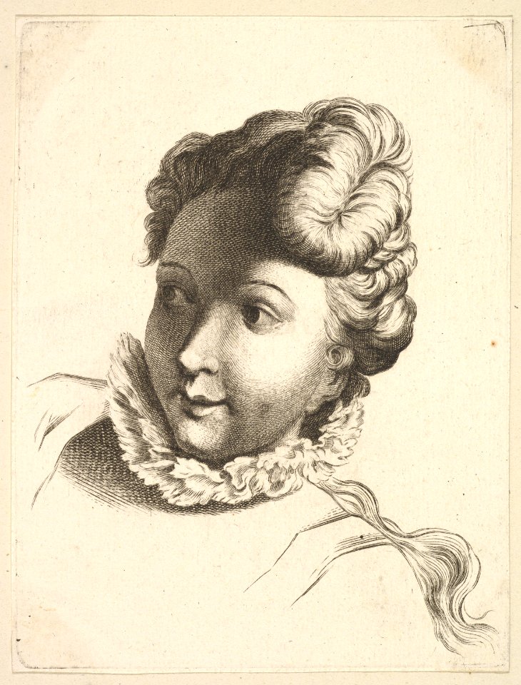 Head of a Woman Wearing a Ruff, from Livre de Têtes Gravées d'apres F. Boucher et Autres (Book of Heads Engraved after F. Boucher and Others) MET DP826656