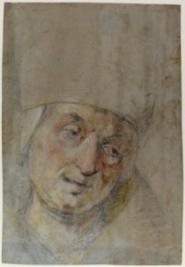Head of a Pope(?) (recto); Two Studies of Left Hand (verso) MET 62.120.5 RECTO