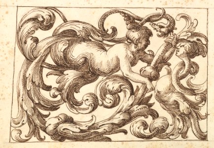 Horizontal Panel Design with a Man, a Snake and a Female Fantastical Creatures Interspersed between Acanthus Rinceaux MET DP824427