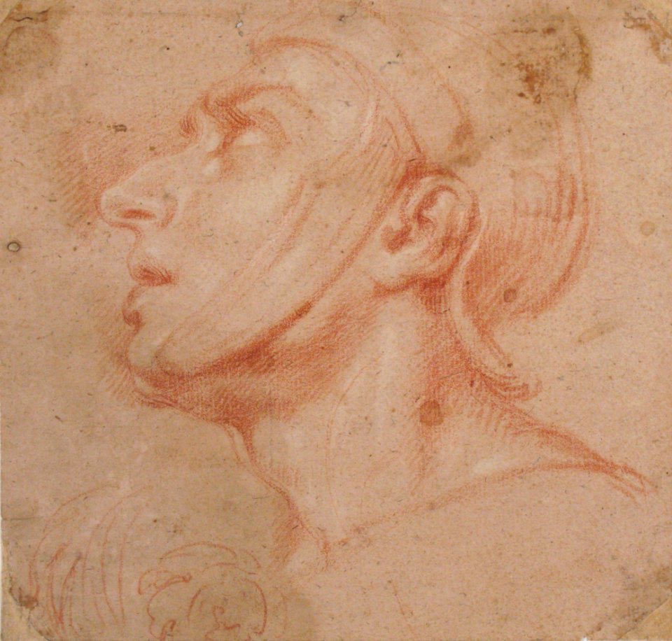 Head of a Man Wearing a Helmet, Looking to Upper Left (recto); Two Sketches, Arms and Hands (verso) MET 17.236.30 RECTO