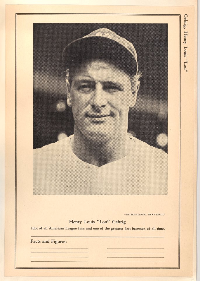 Henry Louis "Lou" Gehrig from Sports Exchange All-Stars trade cards (W603) MET DPB882285