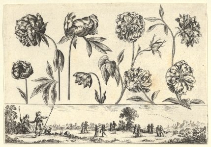 Horizontal Panel with a Row of Flowers Above a Frieze with Figures in a Landscape, from Livre Nouveau de Fleurs Tres-Util MET DP837396