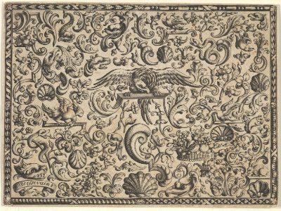 Horizontal Panel with a Bird Perched at Center MET DP837160