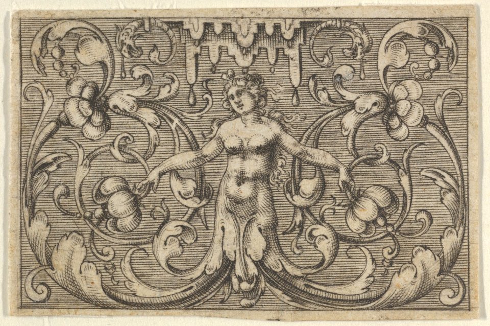 Horizontal Panel with a Female Figure with Leaves as Legs, from Varii Generis Opera Aurifabris Necessaria MET DP837113