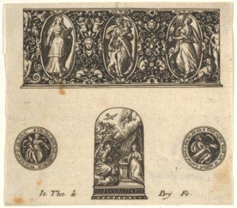 Horizontal Panel with Design for a Thimble with the Annuciation Below a Frieze with Three Figures in Ovals MET DP837178