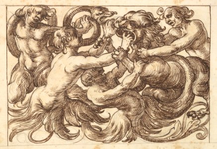 Horizontal Panel Design with Four Male Figures Fighting a Lion MET DP824425